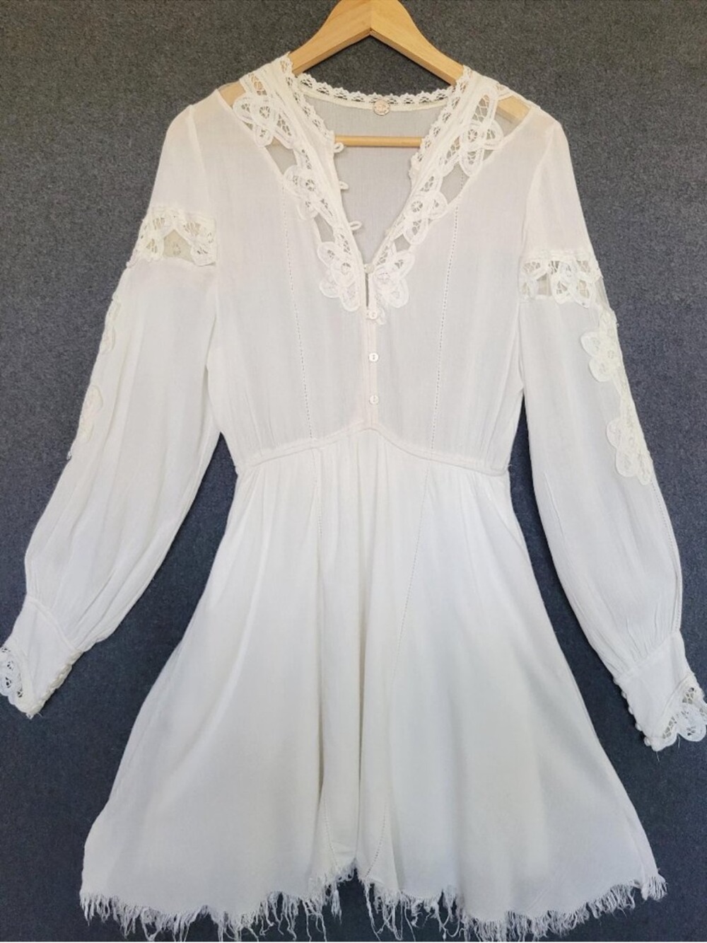 FP One Delicate Cream Lace-Trim dress